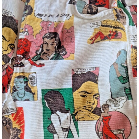 REFORMATION High-Rise Straight Leg White Jeans Colorful Comic Graphic 23 Small - Picture 6 of 9